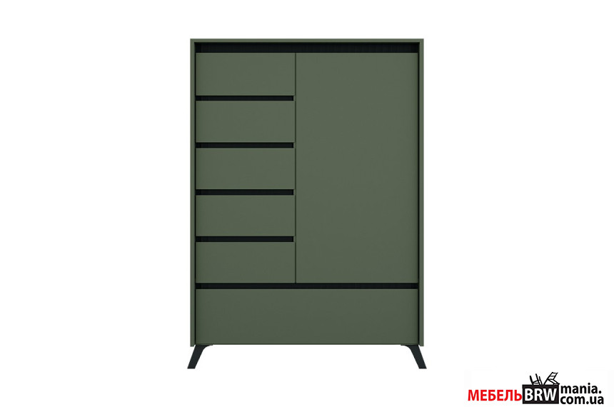 Комод Лаундж / Lounge REG1D5S1K БРВ 2-дверный с 5 ящиками Зеленый дымчатый/черный