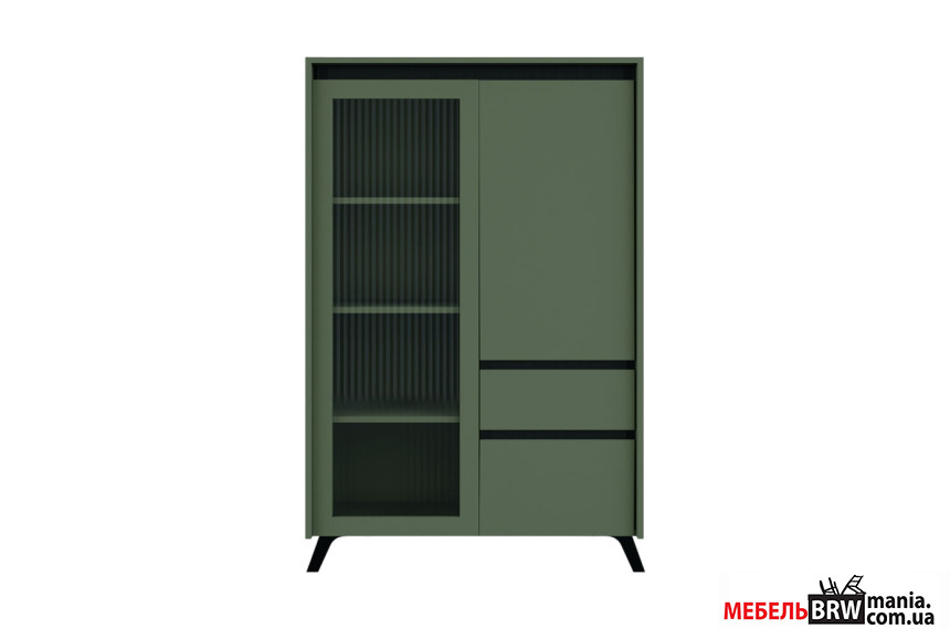 Витрина Лаундж / Lounge REG1W1D1S1K БРВ 3-дверная с 1 ящиком Зеленый дымчатый/черный