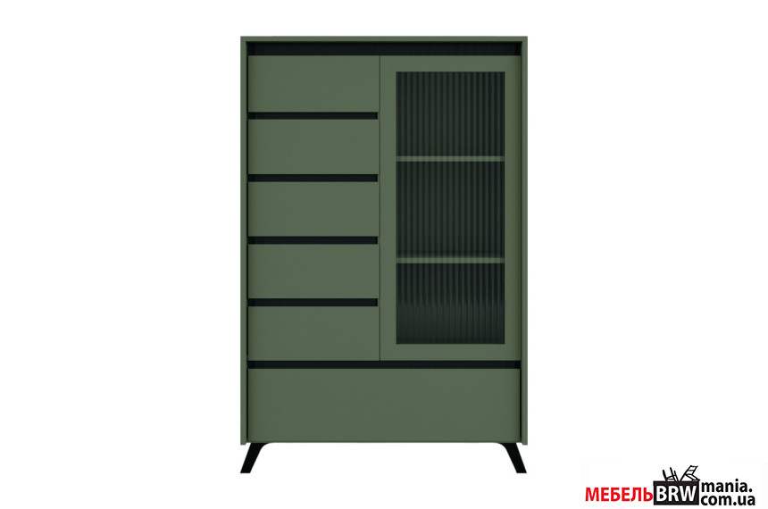 Витрина Лаундж / Lounge REG1W5S1K БРВ 2-дверная с 5 ящиками Зеленый дымчатый/черный
