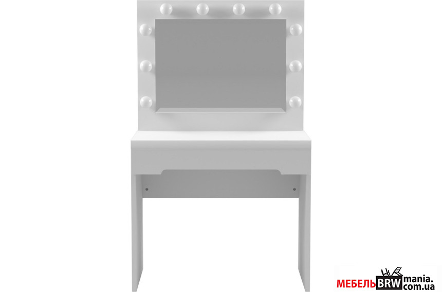 Стол визажиста для макияжа БРВ с зеркалом и подсветкой Белый/белый глянец