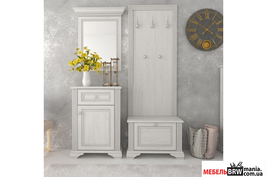 Набор мебели в прихожую Вайт / White Гербор 2-дверный с 1 ящиком Ясень снежный/сосна серебряная